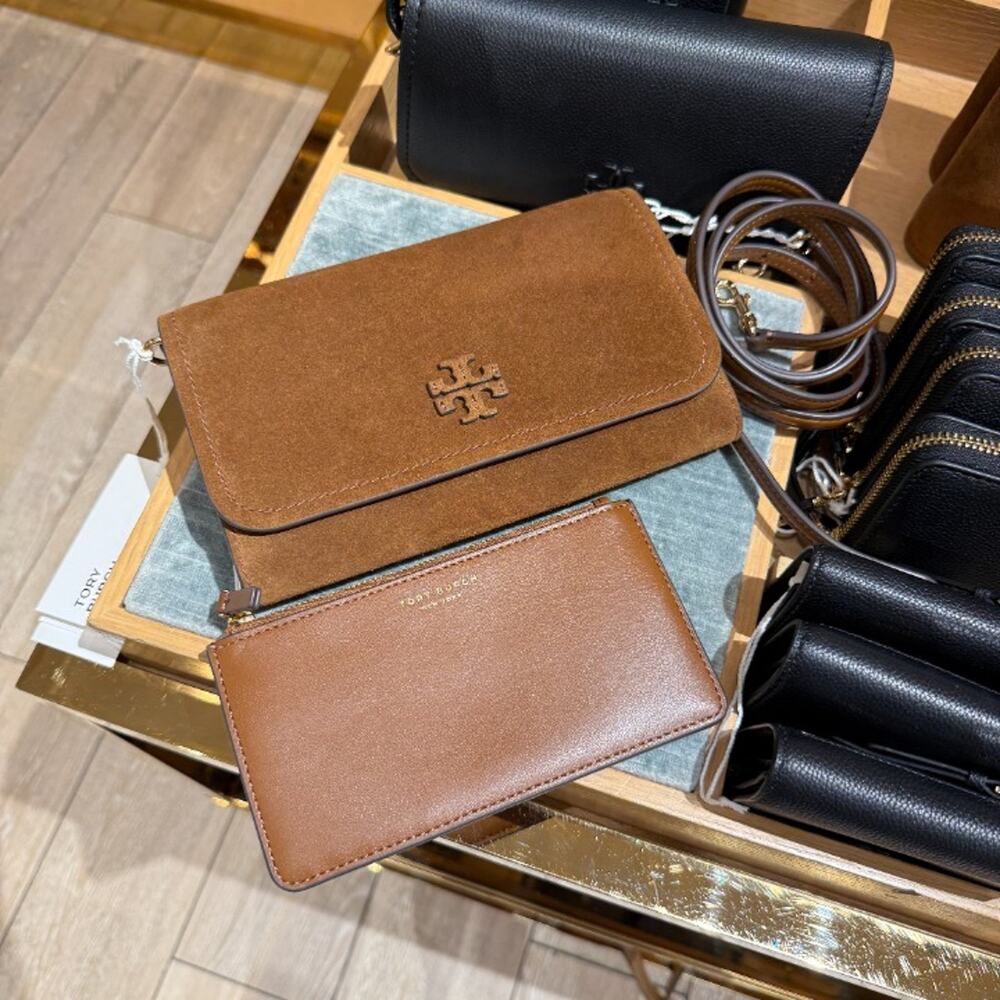New‼️Tory Burch Thea Suede Flat Wallet Crossbody 188920 Park Bench $475